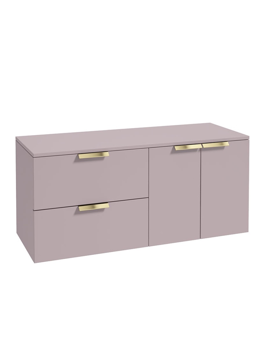 STOCKHOLM Wall Hung 120cm Two Drawer/Two Door Countertop Vanity Unit Matt Cashmere Pink - Brushed Gold Handle