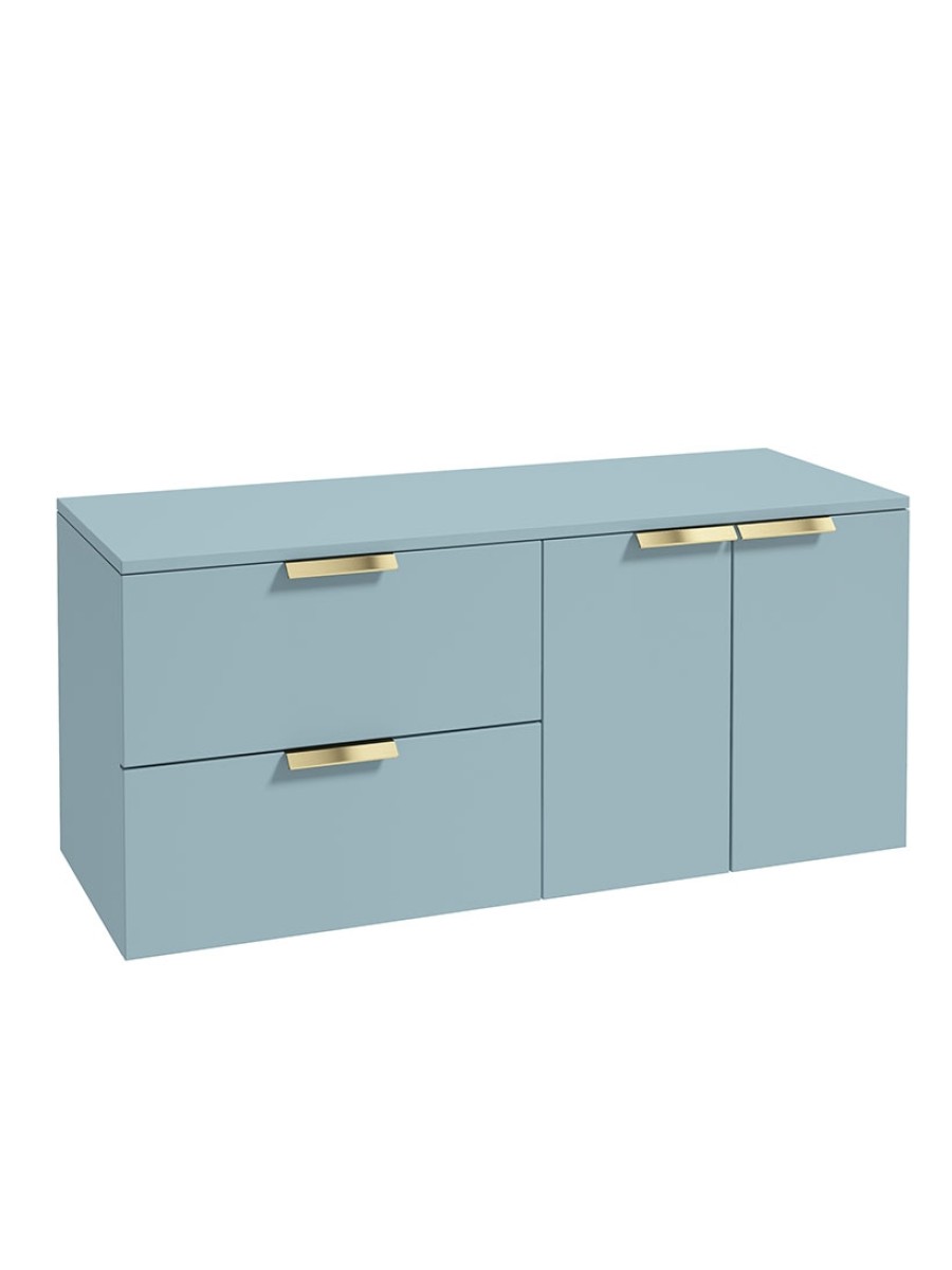 STOCKHOLM Wall Hung 120cm Two Drawer/Two Door Countertop Vanity Unit Matt Morning Sky Blue - Brushed Gold Handle