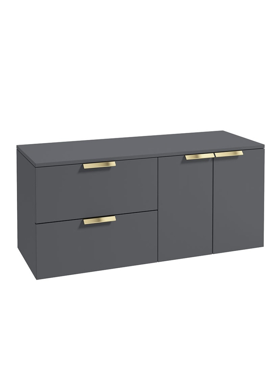 STOCKHOLM Wall Hung 120cm Two Drawer/Two Door Countertop Vanity Unit Matt Midnight Grey - Brushed Gold Handle