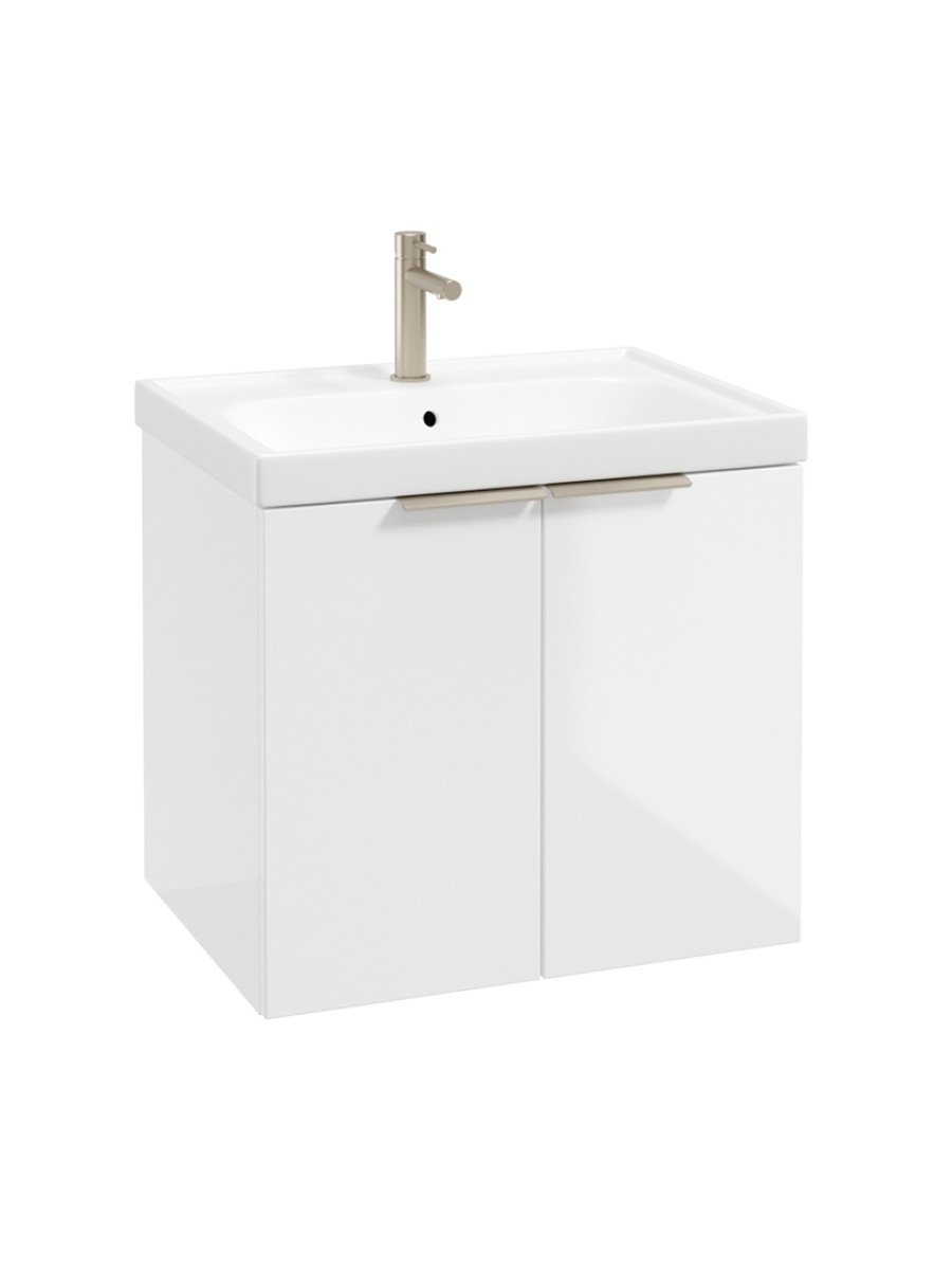 STOCKHOLM Wall Hung 60cm Two Door Vanity Unit Gloss White- Brushed Nickel Handles