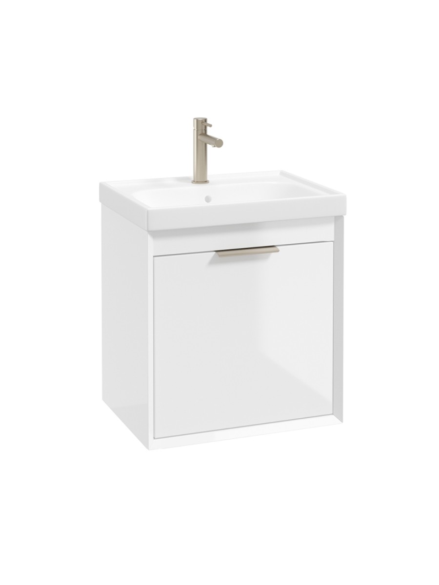 FJORD Wall Hung 50cm Two Drawer Vanity Unit Gloss White- Brushed Nickel Handle