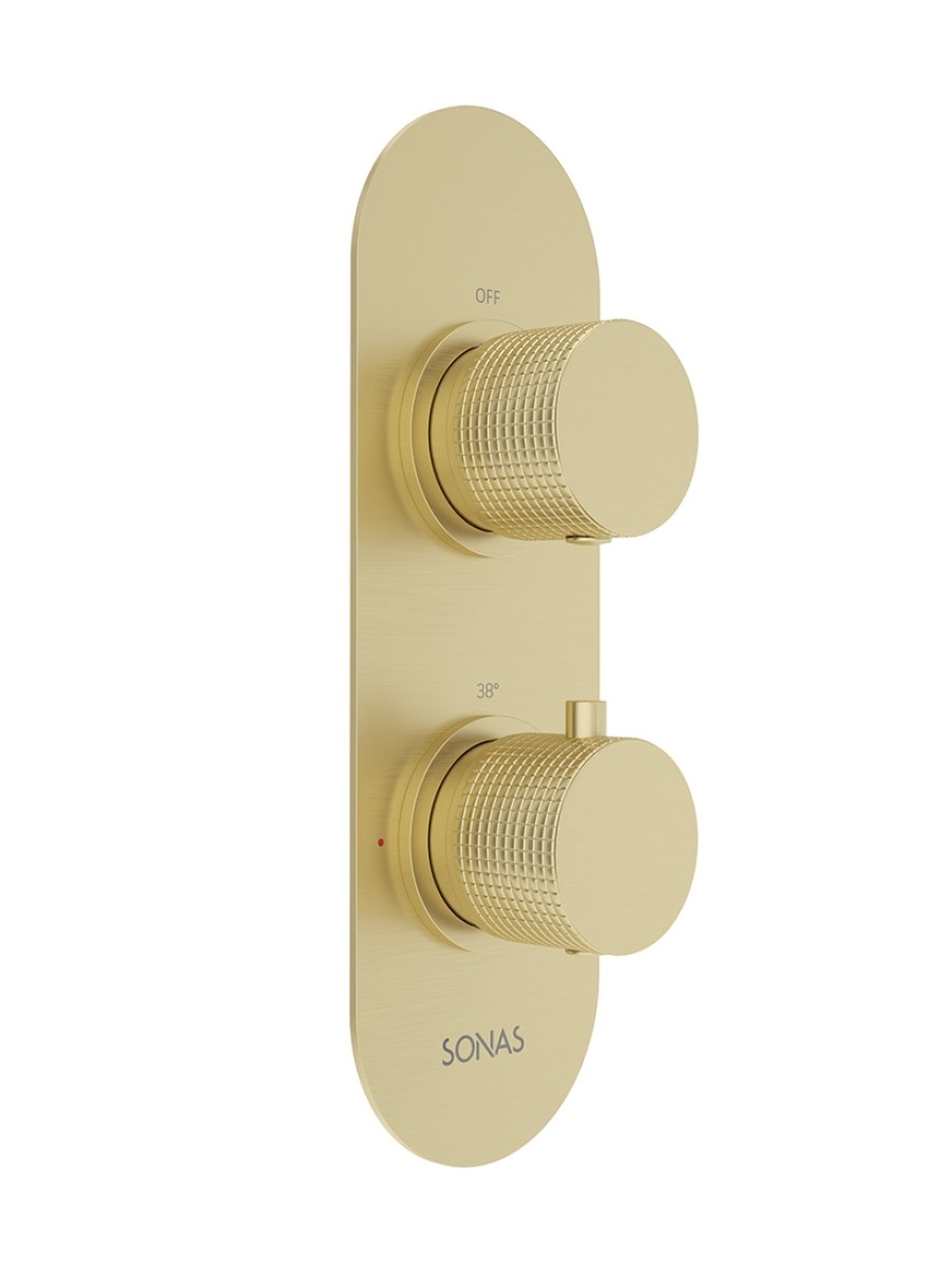 ALITA Knurled Dual Control Triple Outlet Concealed Thermostatic Shower Valve Brushed Gold