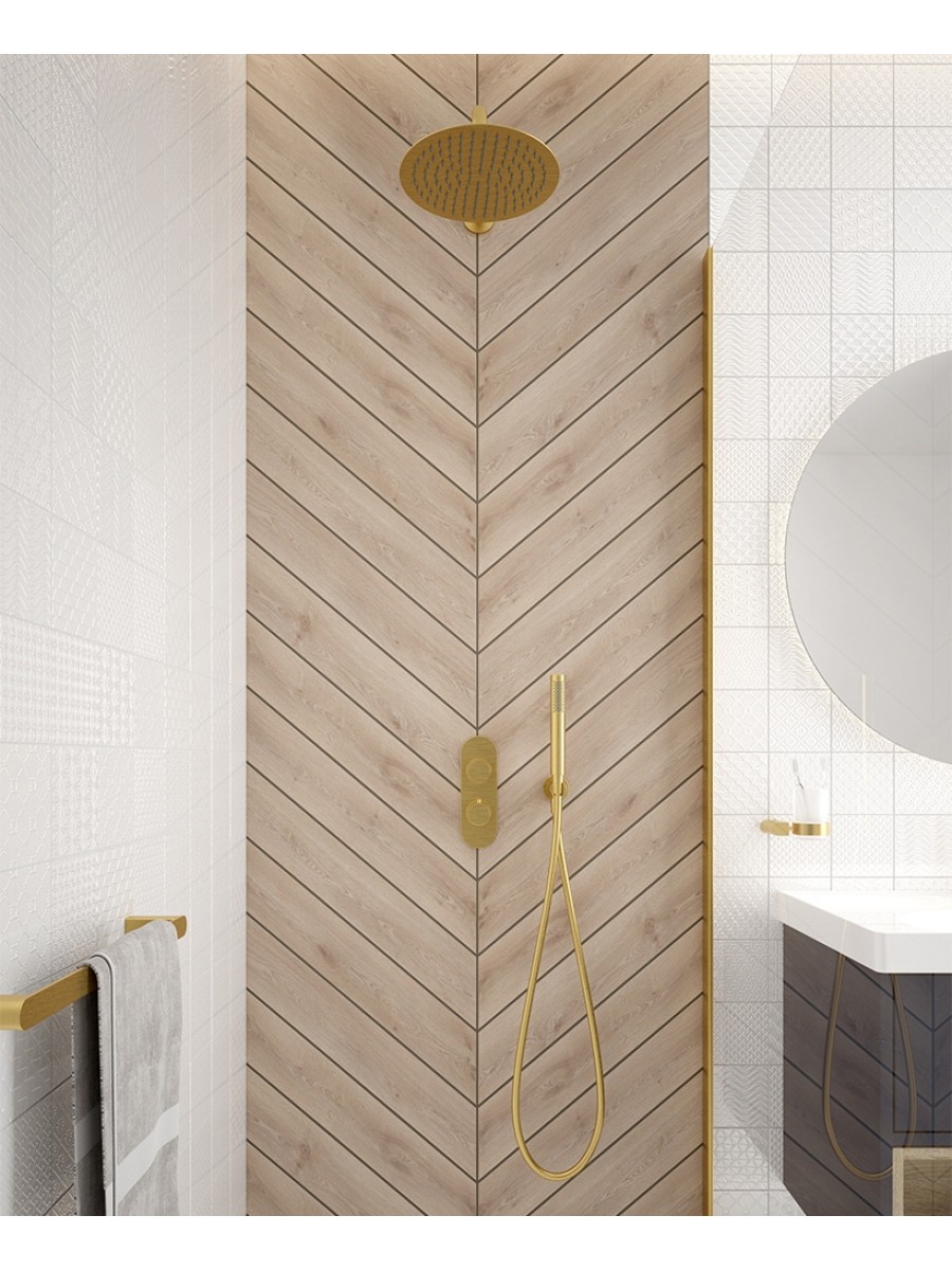 Alita Knurled Shower Set 2 Brushed Gold - Ceiling Mounted Fixed Head