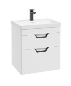 FREYA 60cm 2 Drawer Wall Hung Vanity Unit Matt White-Matt Black Handle