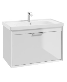 Fjord Gloss White 80cm Wall Hung Vanity Unit-Brushed Chrome Handle