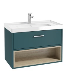 Malmo 80cm Single Drawer - Open Shelf Unit - Ocean Blue - Chrome Handle - Gloss Basin