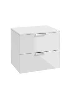STOCKHOLM Wall Hung 60cm Two Drawer Countertop Vanity Unit Gloss White - Brushed Chrome Handles