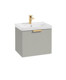 STOCKHOLM Wall Hung 50cm Single Drawer Vanity Unit Matt Arctic Grey - Brushed Gold Handle