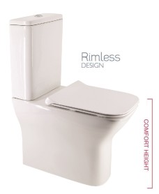 Sophia Comfort Height Fully Shrouded RIMLESS Toilet and Slim Soft Close Seat