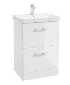KORA  60cm Floor Standing 2 Drawer Vanity Unit Gloss White-Chrome Handles