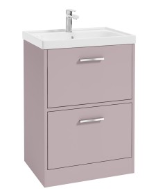 FINLAND 60cm Two Drawer Matt Cashmere Pink Floor Standing Vanity Unit - Brushed Chrome Handle