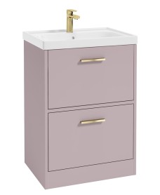 FINLAND 60cm Two Drawer Matt Cashmere Pink Floor Standing Vanity Unit - Brushed Gold Handle