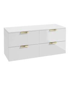STOCKHOLM Wall Hung 120cm Four Drawer Countertop Vanity Unit Gloss White - Brushed Gold Handles
