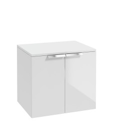 STOCKHOLM Wall Hung 60cm Two Door Countertop Vanity Unit Gloss White- Brushed Chrome Handles