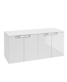 STOCKHOLM Wall Hung 120cm Four Door Countertop Vanity Unit Gloss White - Brushed Chrome Handle