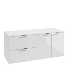 STOCKHOLM Wall Hung 120cm Two Drawer/Two Door Countertop Vanity Unit Gloss White - Brushed Chrome Handle