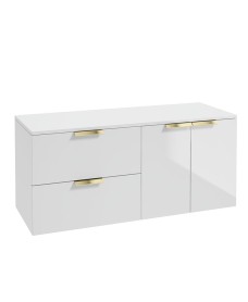 STOCKHOLM Wall Hung 120cm Two Drawer/Two Door Countertop Vanity Unit Gloss White - Brushed Gold Handle