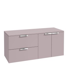 STOCKHOLM Wall Hung 120cm Two Drawer/Two Door Countertop Vanity Unit Matt Cashmere Pink - Brushed Chrome Handle