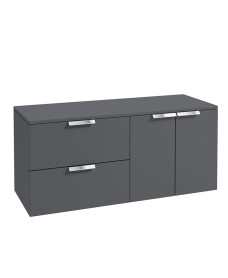 STOCKHOLM Wall Hung 120cm Two Drawer/Two Door Countertop Vanity Unit Matt Midnight Grey - Brushed Chrome Handle