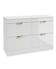 STOCKHOLM Wall Hung 120cm Four Drawer Countertop Vanity Unit Gloss White - Brushed Gold Handle