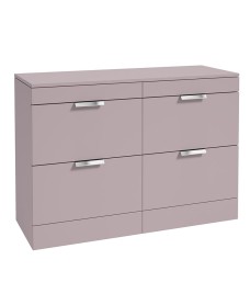 STOCKHOLM Wall Hung 120cm Four Drawer Countertop Vanity Unit Matt Cashmere Pink - Brushed Chrome Handle
