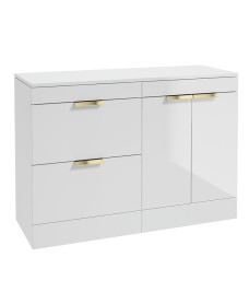 STOCKHOLM Floor Standing 120cm Two Drawer/Two Door Countertop Vanity Unit Gloss White - Brushed Gold Handle
