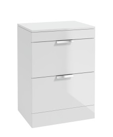STOCKHOLM Floor Standing 60cm Two Drawer Countertop Vanity Unit Gloss White - Brushed Chrome Handle
