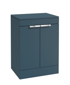STOCKHOLM Floor Standing 60cm Two Door Countertop Vanity Unit Matt Ocean Blue - Brushed Chrome Handle