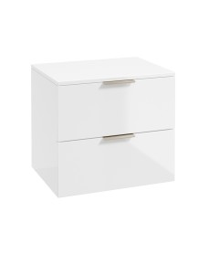 STOCKHOLM Wall Hung 60cm Two Drawer Countertop Vanity Unit Gloss White - Brushed Nickel Handles