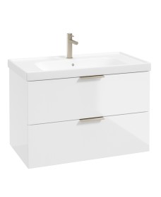 STOCKHOLM Wall Hung 80cm Two Drawer Vanity Unit Gloss White - Brushed Nickel Handle