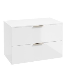 STOCKHOLM Wall Hung 80cm Two Drawer Countertop Vanity Unit Gloss White - Brushed Nickel Handles