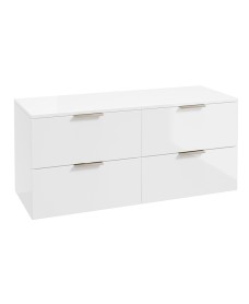 STOCKHOLM Wall Hung 120cm Four Drawer Countertop Vanity Unit Gloss White - Brushed Nickel Handles