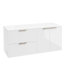 STOCKHOLM Wall Hung 120cm Two Drawer/Two Door Countertop Vanity Unit Gloss White - Brushed Nickel Handle