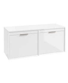 FJORD Wall Hung 120cm Four Drawer Countertop Vanity Unit Gloss White- Brushed Nickel Handle