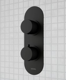 Alita Knurled Dual Control Dual Outlet Concealed Thermostatic Shower Valve Matt Black