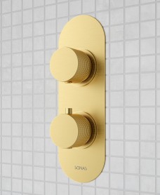 Alita Dual Control Triple Outlet Concealed Thermostatic Shower Valve Brushed Gold