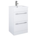 OTTO PLUS Gloss White 50cm Floor Standing  2 Drawer Vanity Unit -D39cm