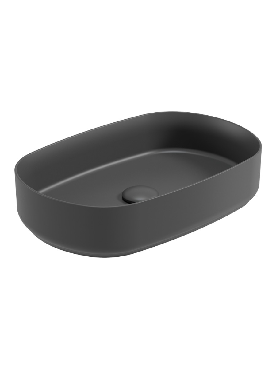 AVANTI Oval 55cm Vessel Basin with Ceramic Click Clack Waste - Charcoal Grey