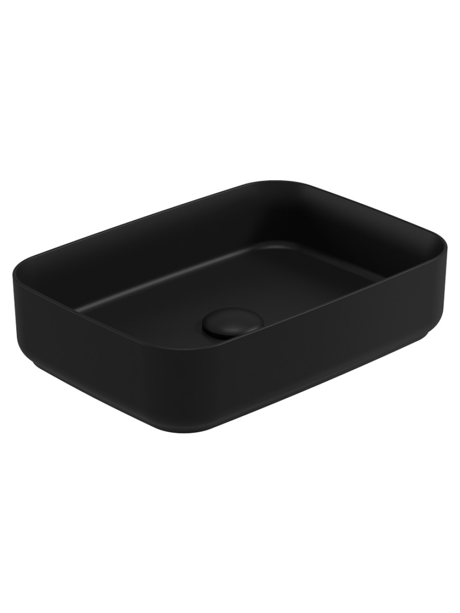 AVANTI Rectangle 50cm Vessel Basin with Ceramic Click Clack Waste - Carbon Black