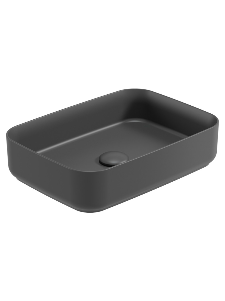 AVANTI Rectangle 50cm Vessel Basin with Ceramic Click Clack Waste - Charcoal Grey