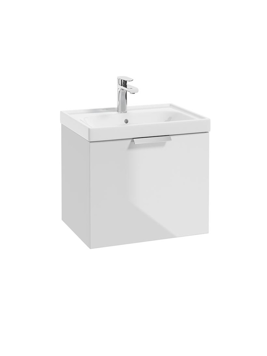 STOCKHOLM Gloss White 50cm Wall Hung Vanity Unit - Brushed Chrome Handle