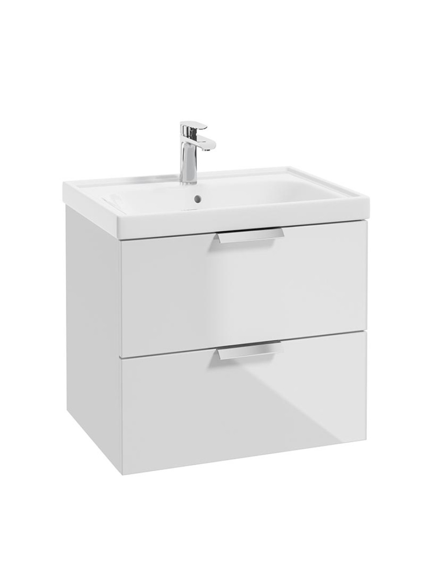 STOCKHOLM Gloss White 60cm Wall Hung Vanity Unit - Brushed Chrome Handle