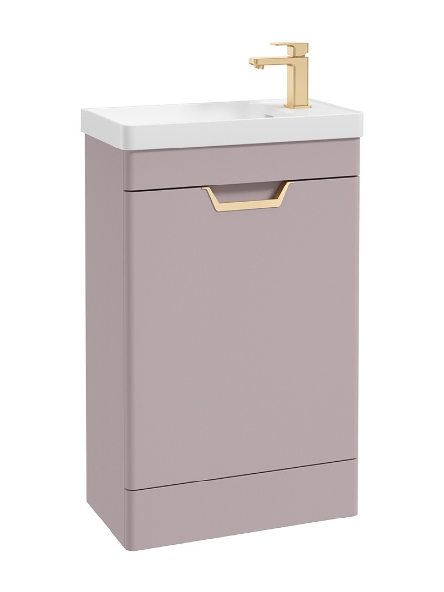 FREYA 55cm 1 Door Cloakroom Floor Standing Vanity Unit Matt Cashmere Pink-Gold Handle