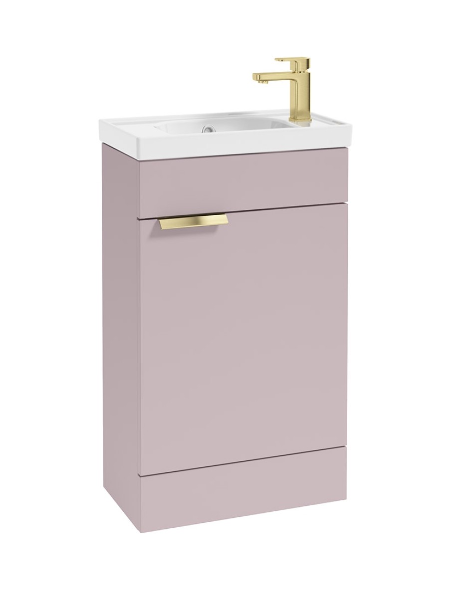STOCKHOLM 50cm Floor Standing Cloakroom Matt Cashmere Pink Vanity Unit -Brushed Gold handle