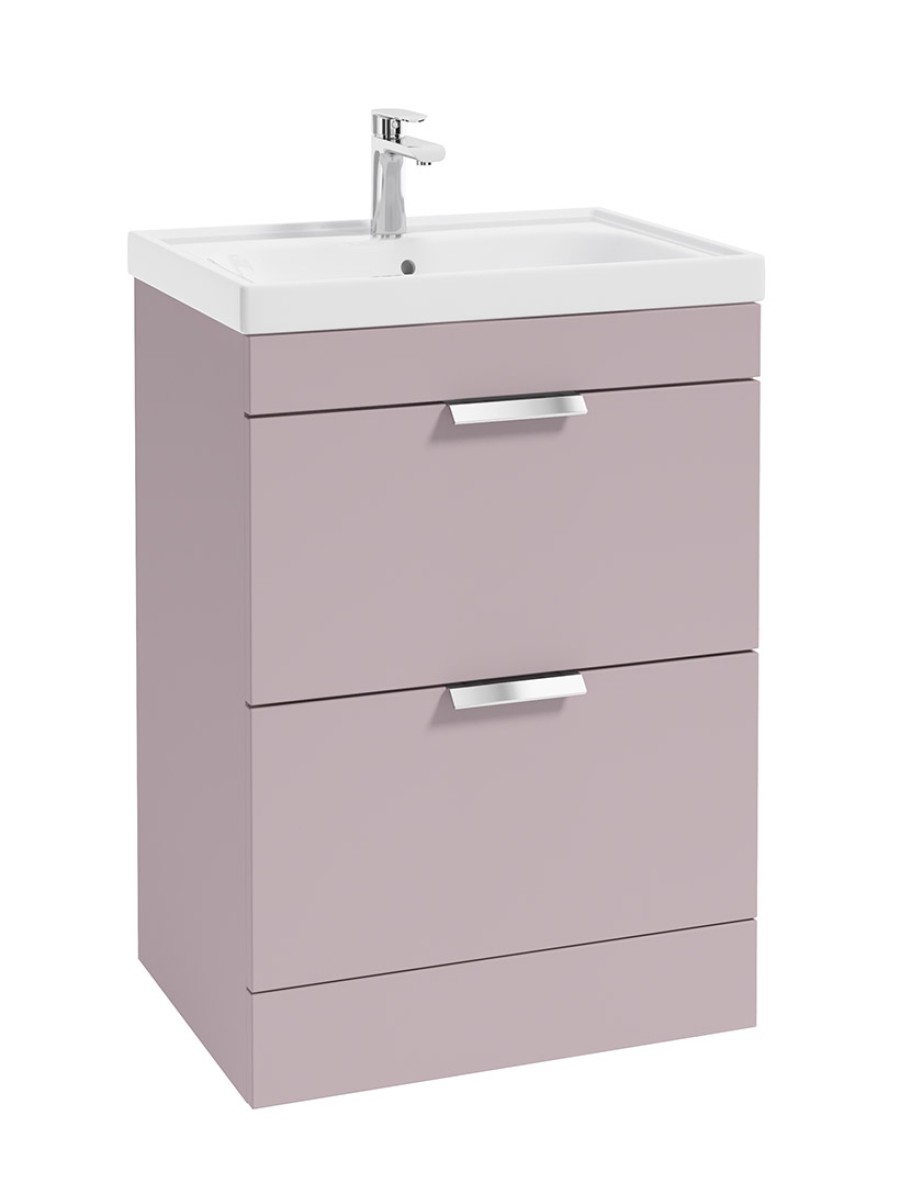 STOCKHOLM 60cm Two Drawer Floor Standing Matt Cashmere Pink Vanity Unit - Brushed Chrome Handles