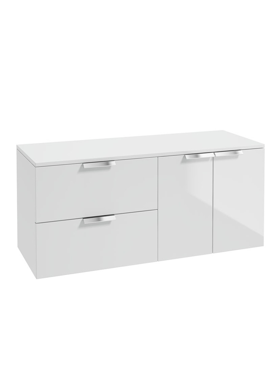 STOCKHOLM 120cm Two Drawer and Two Door Gloss White  Countertop Vanity Unit - Brushed Chrome Handle