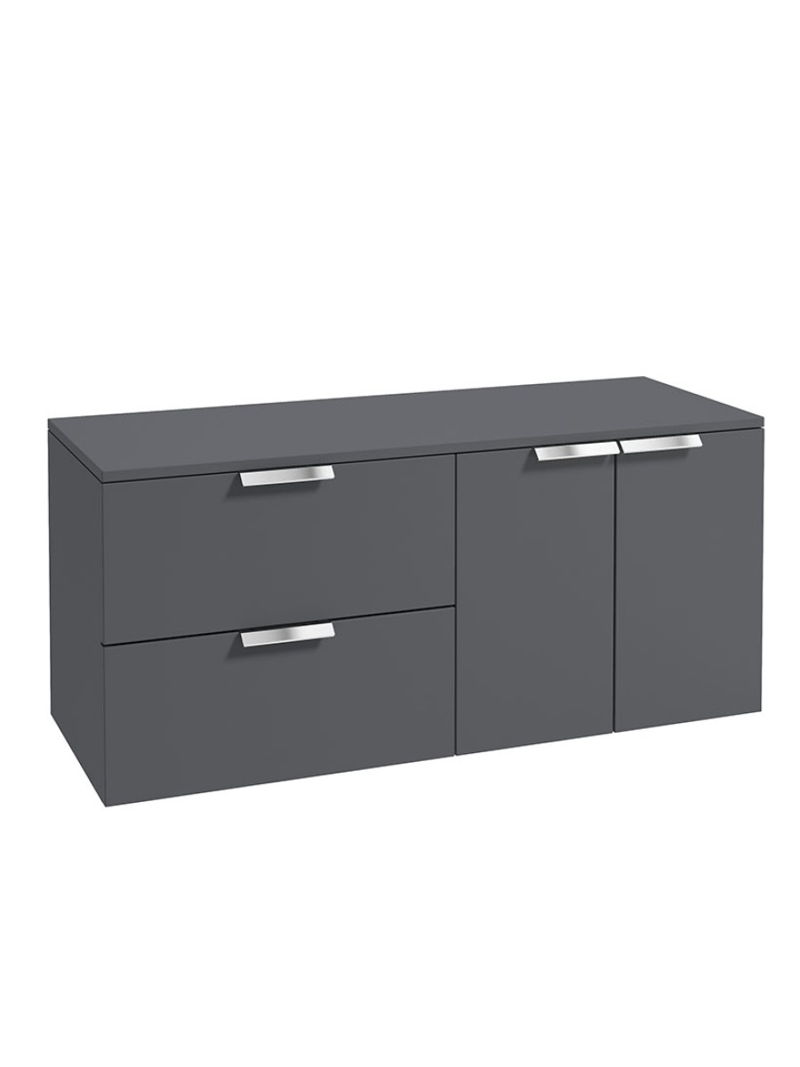 STOCKHOLM 120cm Two Drawer and Two Door Matt Midnight Grey Countertop Vanity Unit - Brushed Chrome Handle