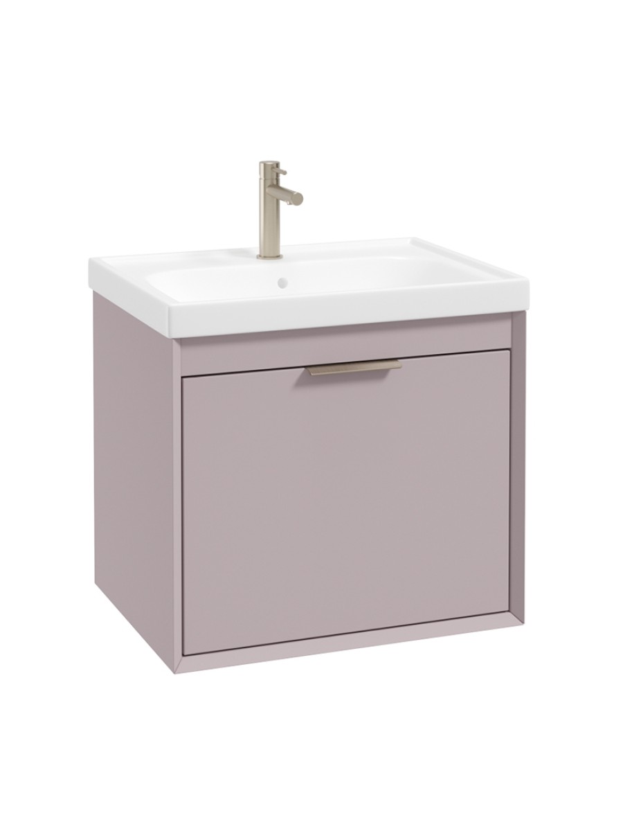 FJORD Wall Hung 60cm Two Drawer Vanity Unit Matt Cashmere Pink - Brushed Nickel Handle