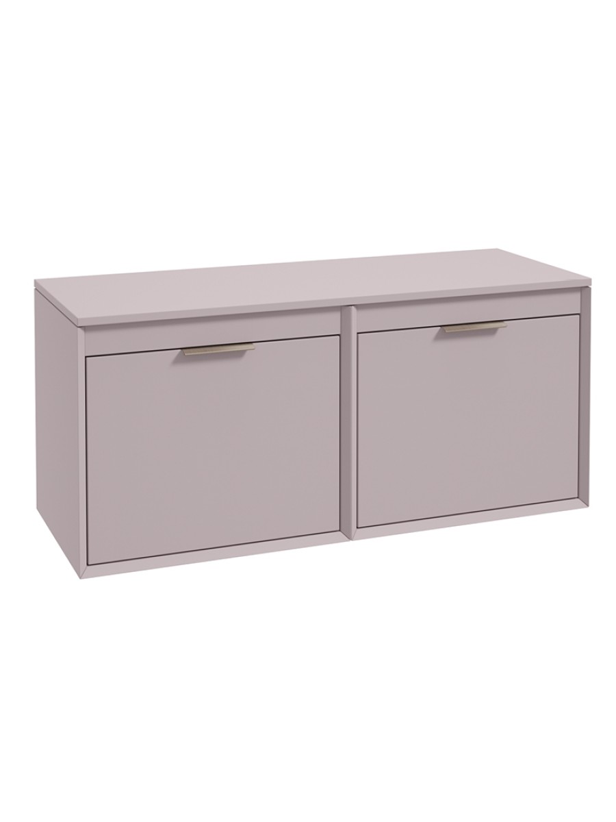 FJORD Wall Hung 120cm Four Drawer Countertop Vanity Unit Matt Cashmere Pink - Brushed Nickel Handle