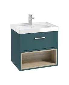 Malmo 60cm Single Drawer - Open Shelf Unit - Ocean Blue - Chrome Handle - Gloss Basin